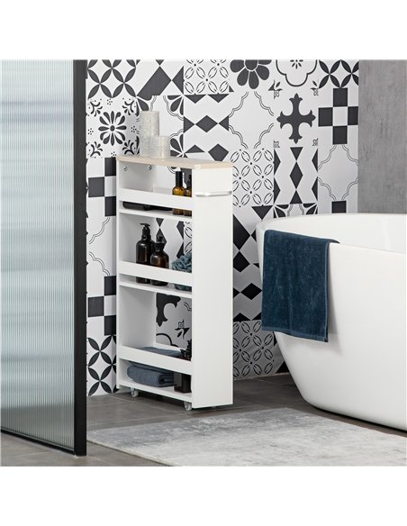 kleankin Storage Cart, 4-Tier Compact Storage Trolley on Wheels and Handle, 48W x 15D x 80H cm, White - pic 196352 | FastDaddyshop
