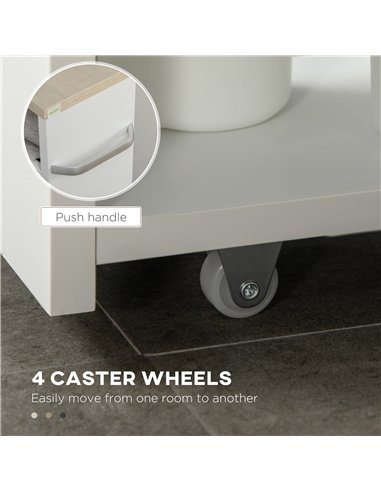 kleankin Storage Cart, 4-Tier Compact Storage Trolley on Wheels and Handle, 48W x 15D x 80H cm, White