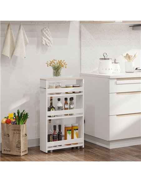 kleankin Storage Cart, 4-Tier Compact Storage Trolley on Wheels and Handle, 48W x 15D x 80H cm, White - pic 196358 | FastDaddyshop