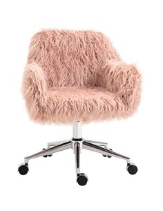 Vinsetto Faux Fur Desk Chair, Rolling Swivel Makeup Chair with Adjustable Height, Armrets for Home Office, Bedroom, Pink