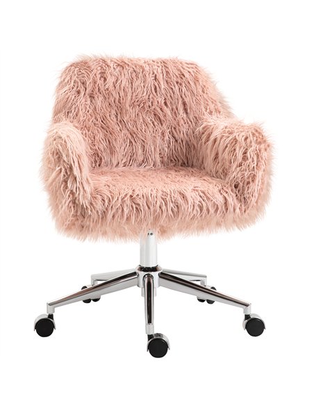 Vinsetto Faux Fur Desk Chair, Rolling Swivel Makeup Chair with Adjustable Height, Armrets for Home Office, Bedroom, Pink - pic 196360 | FastDaddyshop