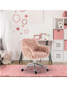 Vinsetto Faux Fur Desk Chair, Rolling Swivel Makeup Chair with Adjustable Height, Armrets for Home Office, Bedroom, Pink 2
