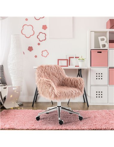 Vinsetto Faux Fur Desk Chair, Rolling Swivel Makeup Chair with Adjustable Height, Armrets for Home Office, Bedroom, Pink