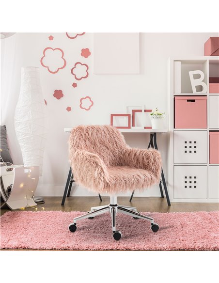 Vinsetto Faux Fur Desk Chair, Rolling Swivel Makeup Chair with Adjustable Height, Armrets for Home Office, Bedroom, Pink - pic 196361 | FastDaddyshop