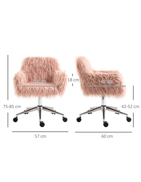 Vinsetto Faux Fur Desk Chair, Rolling Swivel Makeup Chair with Adjustable Height, Armrets for Home Office, Bedroom, Pink - pic 196362 | FastDaddyshop