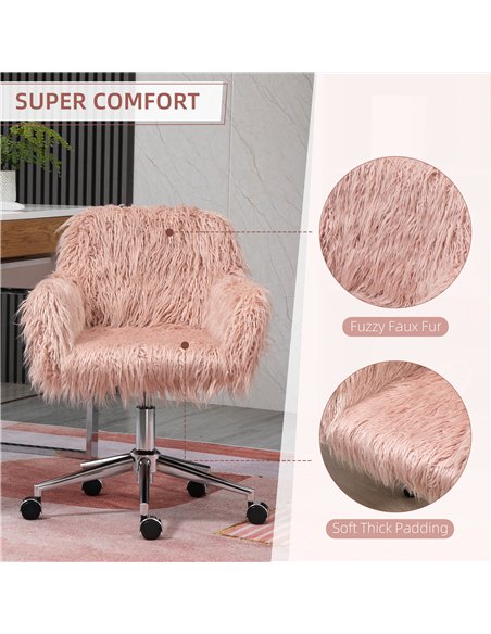 Vinsetto Faux Fur Desk Chair, Rolling Swivel Makeup Chair with Adjustable Height, Armrets for Home Office, Bedroom, Pink - pic 196363 | FastDaddyshop
