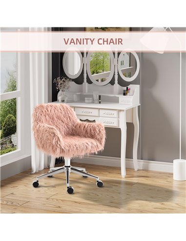 Vinsetto Faux Fur Desk Chair, Rolling Swivel Makeup Chair with Adjustable Height, Armrets for Home Office, Bedroom, Pink