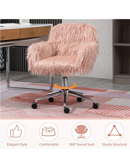 Vinsetto Faux Fur Desk Chair, Rolling Swivel Makeup Chair with Adjustable Height, Armrets for Home Office, Bedroom, Pink - pic 196366 | FastDaddyshop
