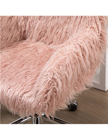 Vinsetto Faux Fur Desk Chair, Rolling Swivel Makeup Chair with Adjustable Height, Armrets for Home Office, Bedroom, Pink