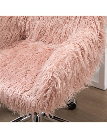 Vinsetto Faux Fur Desk Chair, Rolling Swivel Makeup Chair with Adjustable Height, Armrets for Home Office, Bedroom, Pink - pic 196368 | FastDaddyshop