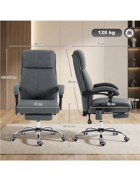 Vinsetto High Back Vibration Massage Office Chair with Footrest, Heated, Grey - pic 196371 | FastDaddyshop