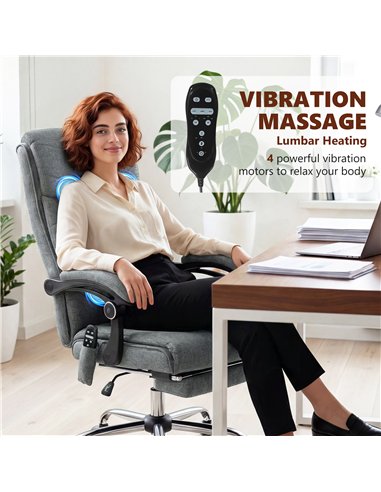 Vinsetto High Back Vibration Massage Office Chair with Footrest, Heated, Grey