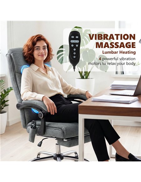 Vinsetto High Back Vibration Massage Office Chair with Footrest, Heated, Grey - pic 196372 | FastDaddyshop