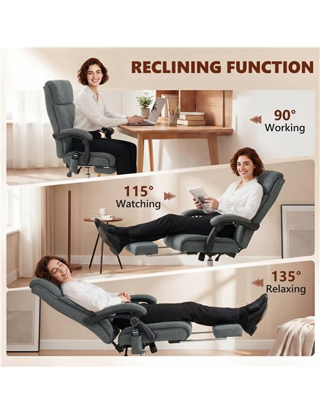 Vinsetto High Back Vibration Massage Office Chair with Footrest, Heated, Grey - pic 196375 | FastDaddyshop