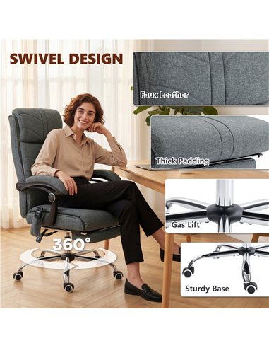Vinsetto High Back Vibration Massage Office Chair with Footrest, Heated, Grey
