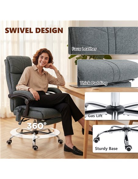 Vinsetto High Back Vibration Massage Office Chair with Footrest, Heated, Grey - pic 196376 | FastDaddyshop