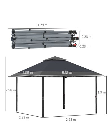 Outsunny 4x4m Pop-up Gazebo with UV Proof, Roller Bag, Adjustable Legs, Steel Frame, Grey