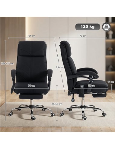Vinsetto High Back Vibration Massage Office Chair with Footrest, Heated, Black