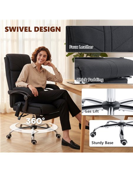 Vinsetto High Back Vibration Massage Office Chair with Footrest, Heated, Black - pic 196385 | FastDaddyshop