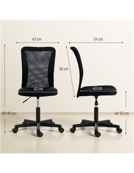 Vinsetto Computer Desk Chair, Armless Mesh Office Chair with Adjustable Height and Rolling Wheels, Black - pic 196389 | FastDaddyshop