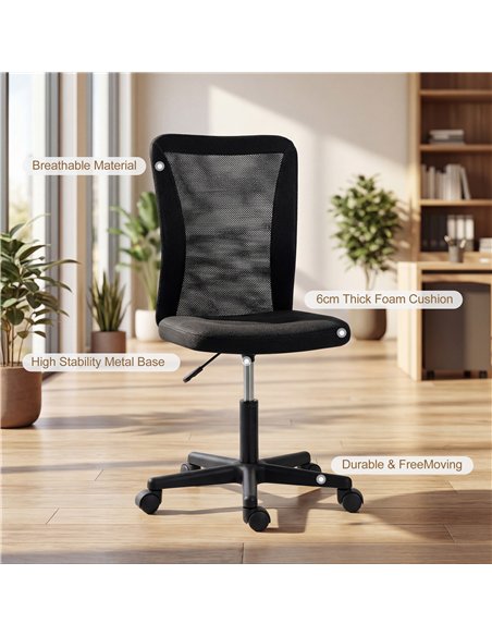 Vinsetto Computer Desk Chair, Armless Mesh Office Chair with Adjustable Height and Rolling Wheels, Black - pic 196390 | FastDaddyshop