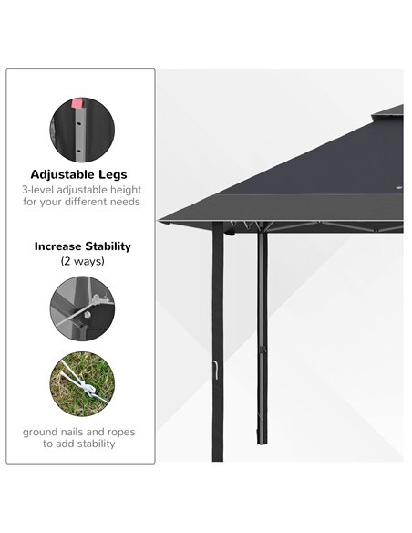 Outsunny 4x4m Pop-up Gazebo with UV Proof, Roller Bag, Adjustable Legs, Steel Frame, Grey - pic 19640 | FastDaddyshop