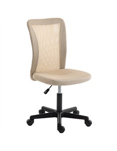 Vinsetto Computer Desk Chair, Mesh Office Chair with Adjustable Height and Swivel Wheels, Armless Study Chair, Beige