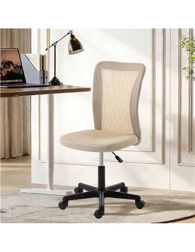 Vinsetto Computer Desk Chair, Mesh Office Chair with Adjustable Height and Swivel Wheels, Armless Study Chair, Beige