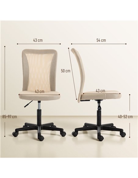 Vinsetto Computer Desk Chair, Mesh Office Chair with Adjustable Height and Swivel Wheels, Armless Study Chair, Beige - pic 196416 | FastDaddyshop