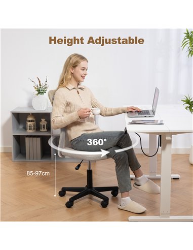 Vinsetto Computer Desk Chair, Mesh Office Chair with Adjustable Height and Swivel Wheels, Armless Study Chair, Beige