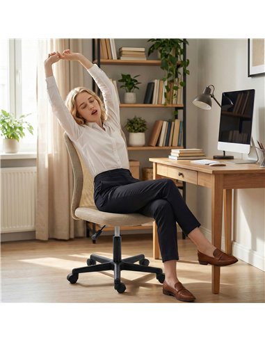 Vinsetto Computer Desk Chair, Mesh Office Chair with Adjustable Height and Swivel Wheels, Armless Study Chair, Beige