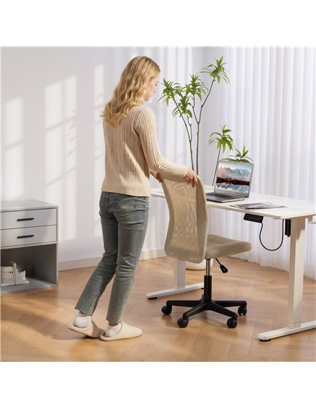 Vinsetto Computer Desk Chair, Mesh Office Chair with Adjustable Height and Swivel Wheels, Armless Study Chair, Beige - pic 196420 | FastDaddyshop