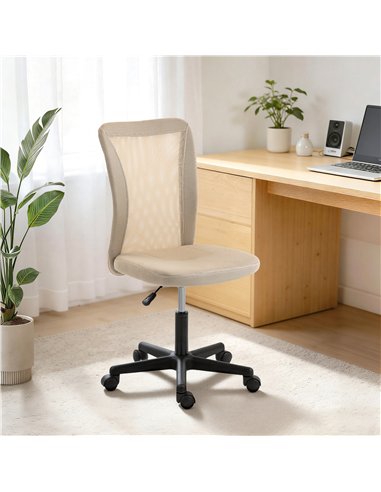 Vinsetto Computer Desk Chair, Mesh Office Chair with Adjustable Height and Swivel Wheels, Armless Study Chair, Beige