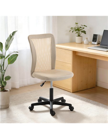 Vinsetto Computer Desk Chair, Mesh Office Chair with Adjustable Height and Swivel Wheels, Armless Study Chair, Beige - pic 196421 | FastDaddyshop