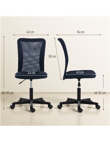 Vinsetto Computer Desk Chair, Mesh Office Chair with Adjustable Height and Swivel Wheels, Armless Study Chair, Dark Grey