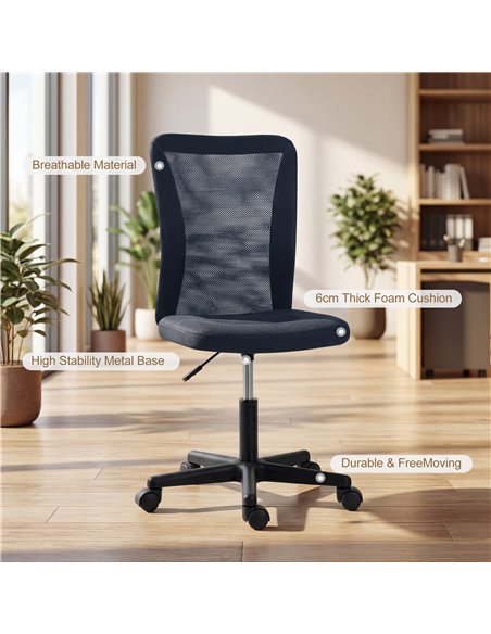 Vinsetto Computer Desk Chair, Mesh Office Chair with Adjustable Height and Swivel Wheels, Armless Study Chair, Dark Grey - pic 196426 | FastDaddyshop