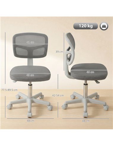 Vinsetto Small Office Chair without Arms, Ergonomic Swivel Mesh Desk Chair with Curved Back, Dark Grey