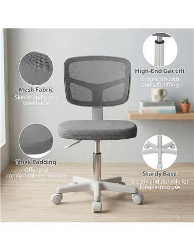 Vinsetto Small Office Chair without Arms, Ergonomic Swivel Mesh Desk Chair with Curved Back, Dark Grey