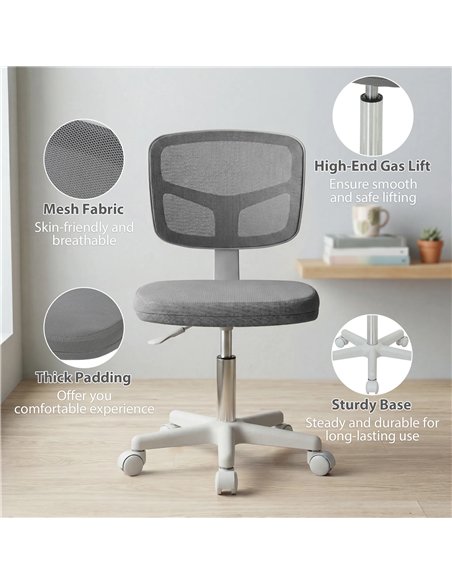 Vinsetto Small Office Chair without Arms, Ergonomic Swivel Mesh Desk Chair with Curved Back, Dark Grey - pic 196438 | FastDaddyshop