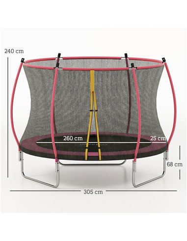 SPORTNOW 10ft Outdoor Trampoline with Enclosure Net, Spring Cover, Pink