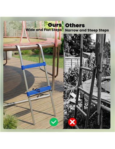 SPORTNOW Trampoline Ladder, 2-Steps with Horizontal Wide Steps, Universal Hook, Galvanised Steel Frame, 150kg Load Capacity
