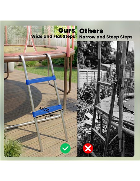 SPORTNOW Trampoline Ladder, 2-Steps with Horizontal Wide Steps, Universal Hook, Galvanised Steel Frame, 150kg Load Capacity - pic 196472 | FastDaddyshop