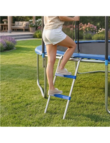 SPORTNOW Trampoline Ladder, 2-Steps with Horizontal Wide Steps, Universal Hook, Galvanised Steel Frame, 150kg Load Capacity