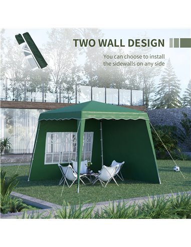 Outsunny Pop Up Gazebo with 2 Sides, Slant Legs, Carry Bag, UV50+, Green