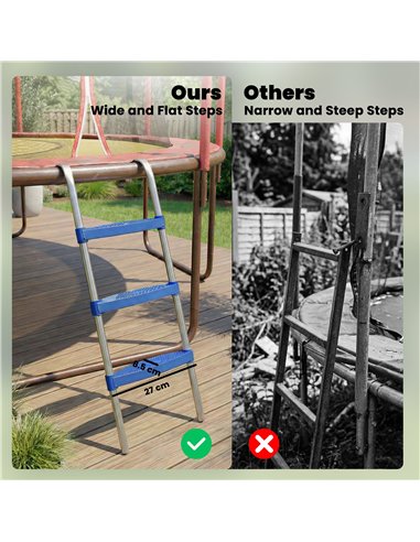 SPORTNOW Trampoline Ladder, 3-Steps with Horizontal Wide Steps, Universal Hook, Galvanised Steel Frame, 150kg Load Capacity