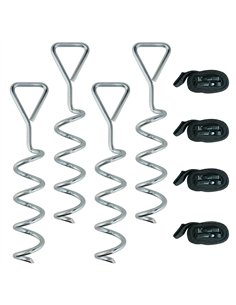 SPORTNOW 4Pcs Trampoline Anchor Kit, 32 cm Galvanised Trampoline Stakes, Spiral Ground Anchors with Triangle Head, Straps