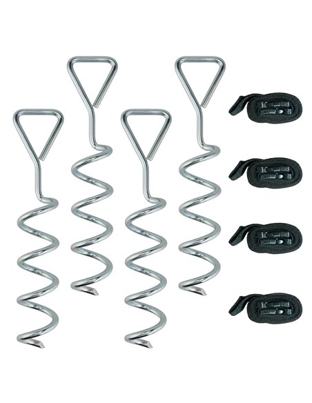 SPORTNOW 4Pcs Trampoline Anchor Kit, 32 cm Galvanised Trampoline Stakes, Spiral Ground Anchors with Triangle Head, Straps - pic 196486 | FastDaddyshop