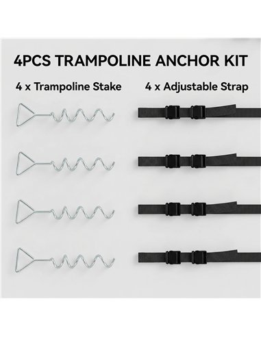 SPORTNOW 4Pcs Trampoline Anchor Kit, 32 cm Galvanised Trampoline Stakes, Spiral Ground Anchors with Triangle Head, Straps