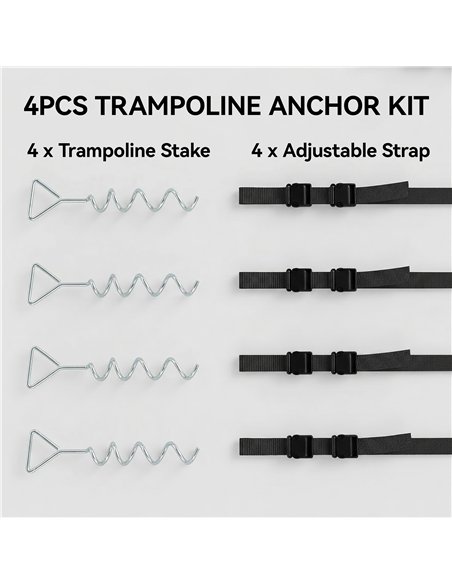 SPORTNOW 4Pcs Trampoline Anchor Kit, 32 cm Galvanised Trampoline Stakes, Spiral Ground Anchors with Triangle Head, Straps - pic 196489 | FastDaddyshop
