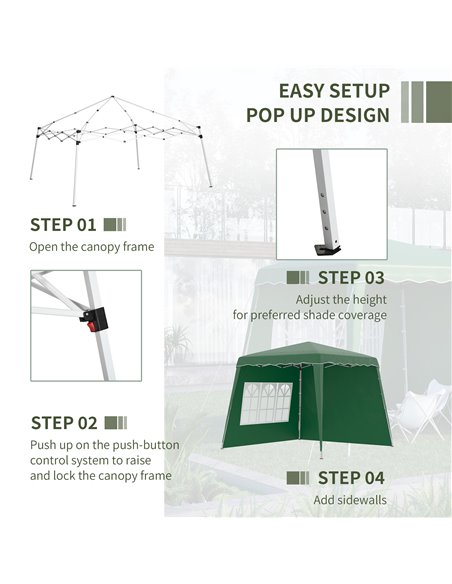 Outsunny Pop Up Gazebo with 2 Sides, Slant Legs, Carry Bag, UV50+, Green - pic 19649 | FastDaddyshop